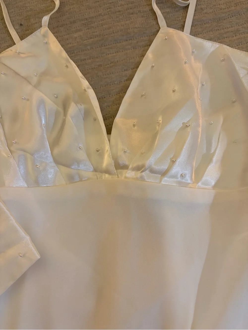 Vintage Intimo Amore Ivory Satin Pearl Trim Chemise & Robe Set Small